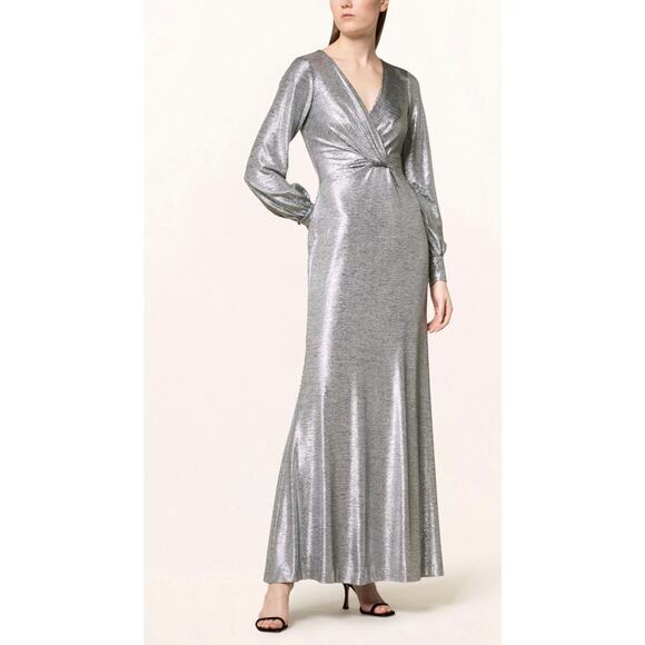 LAUREN RALPH LAUREN Evening Dress DELANCEY Silver Metallic size 8 - Picture 1 of 7